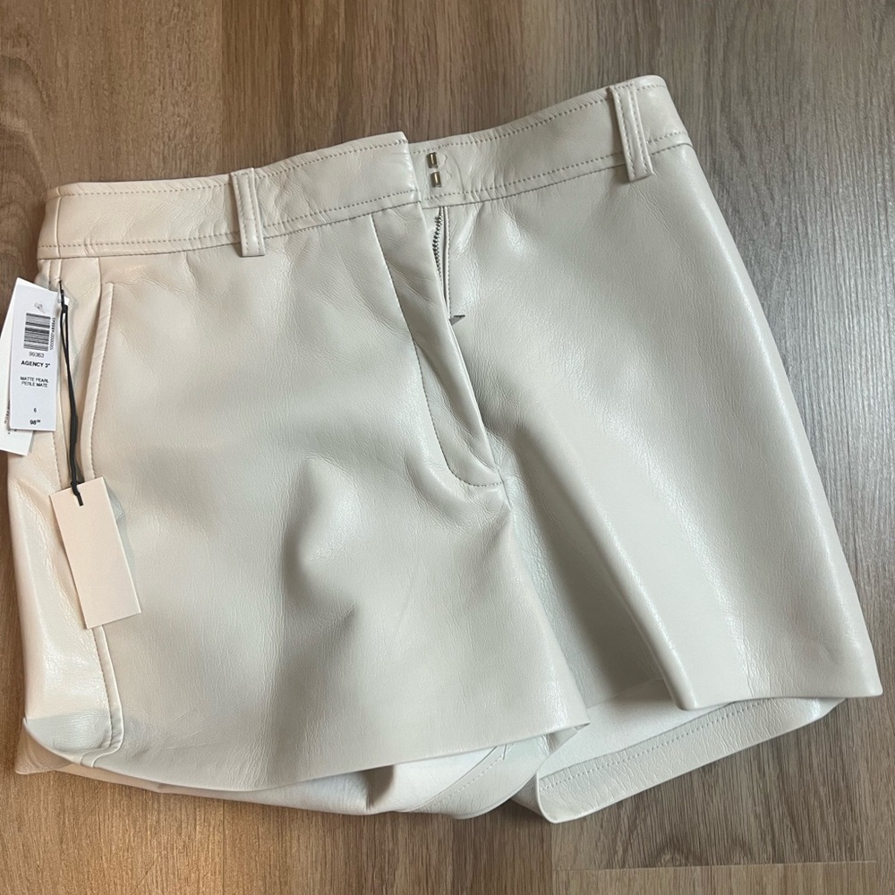 Babaton Cream Leather Shorts